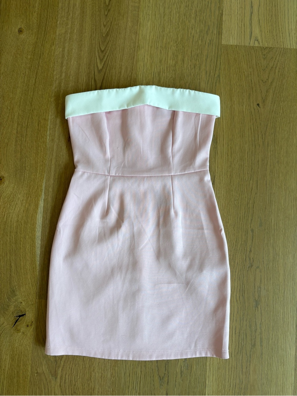 Edikted Strapless Pink Mini Dress with White Trim